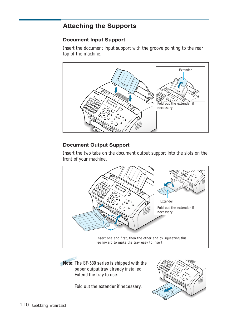 Attaching the supports | Samsung SF-530 Series User Manual | Page 21 / 167