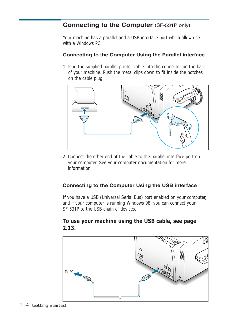 Connecting to the computer | Samsung SF-530 Series User Manual | Page 25 / 167