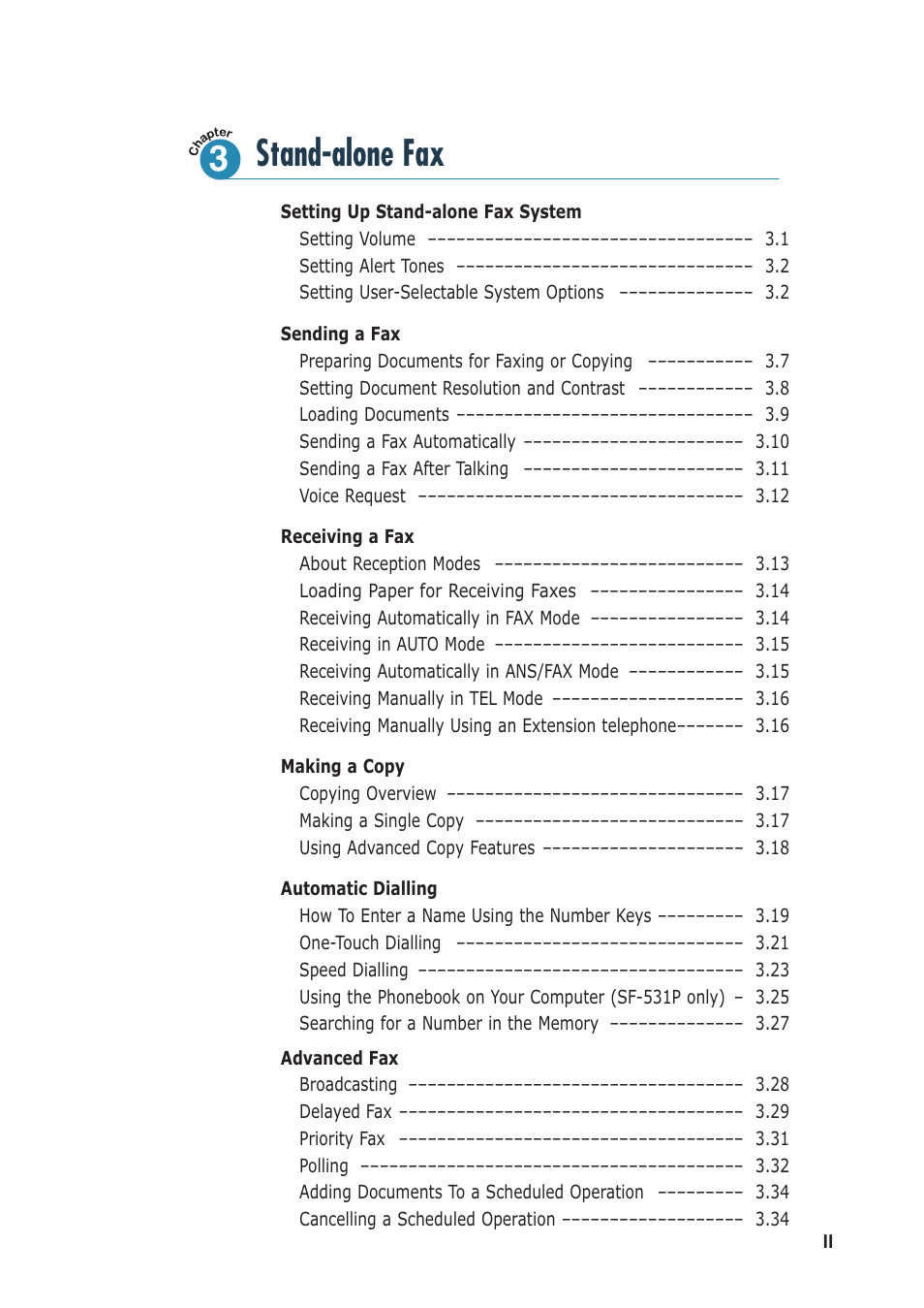 Stand-alone fax 3 | Samsung SF-530 Series User Manual | Page 4 / 167