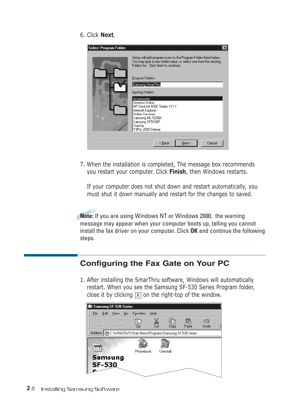 Configuring the fax gate on your pc | Samsung SF-530 Series User Manual | Page 41 / 167