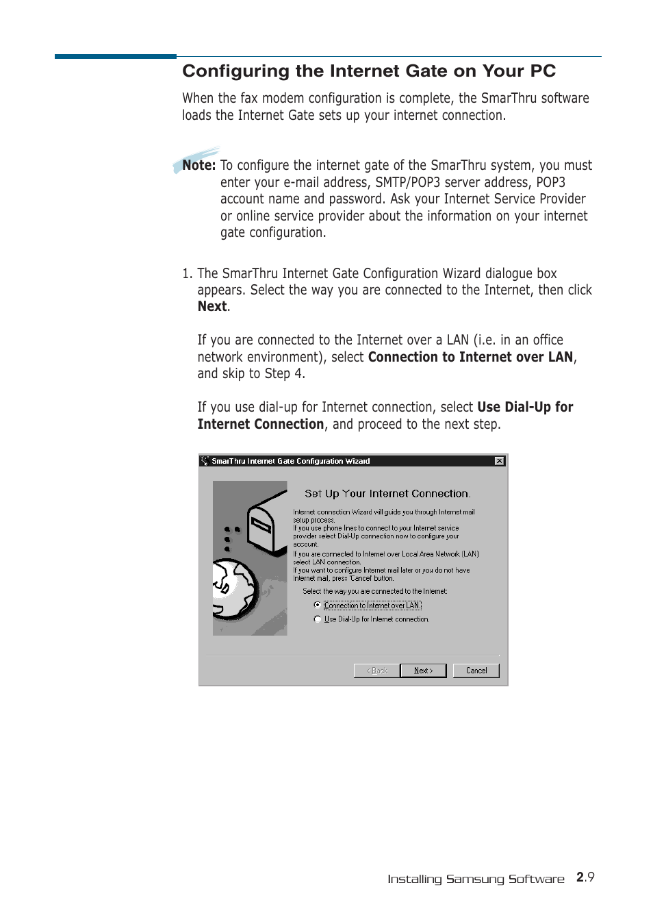 Configuring the internet gate on your pc | Samsung SF-530 Series User Manual | Page 44 / 167