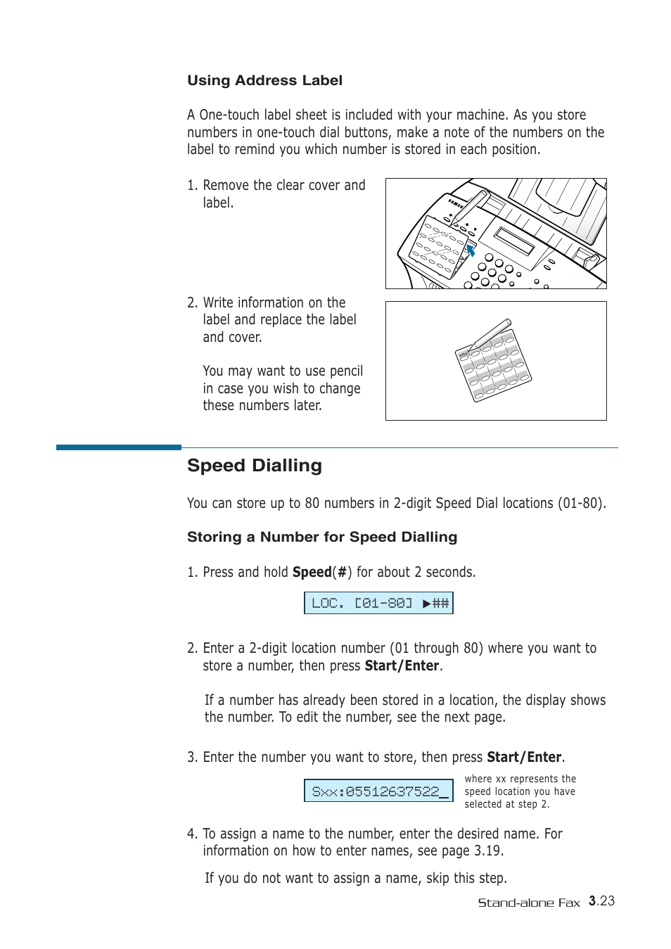 Speed dialling | Samsung SF-530 Series User Manual | Page 80 / 167