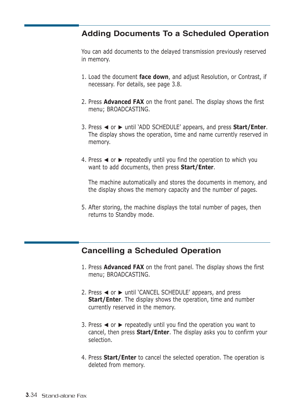 Adding documents to a scheduled operation, Cancelling a scheduled operation | Samsung SF-530 Series User Manual | Page 91 / 167