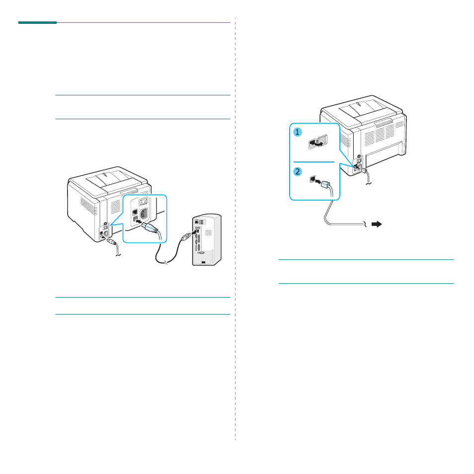 Connecting a printer cable, For local printing, For network printing (clp-300n only) | Samsung CLP-300 Series User Manual | Page 18 / 90