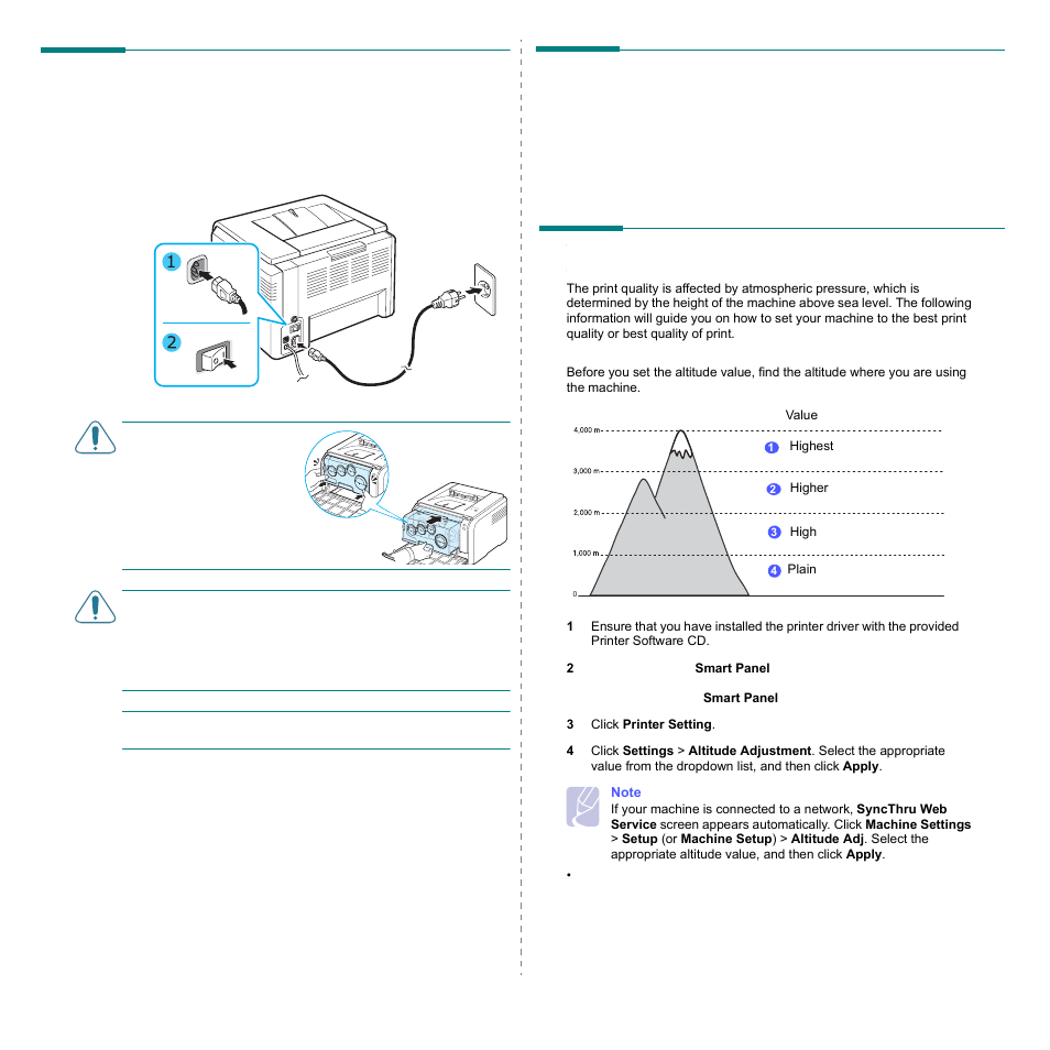 Turning the printer on, Altitude adjustment, Printing a demo page | Samsung CLP-300 Series User Manual | Page 19 / 90