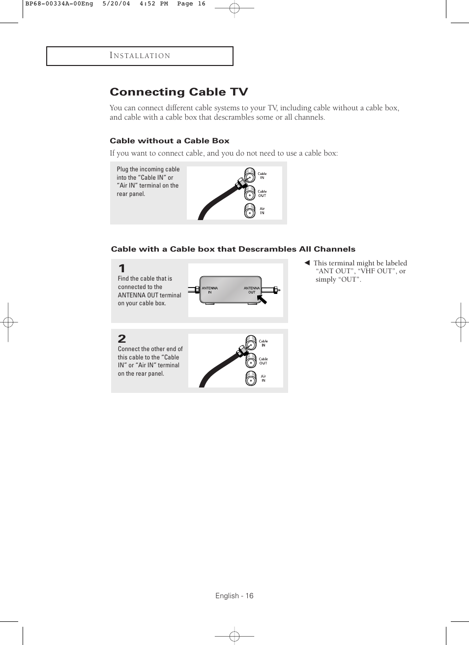 Connecting cable tv | Samsung HC-P5256W User Manual | Page 16 / 79