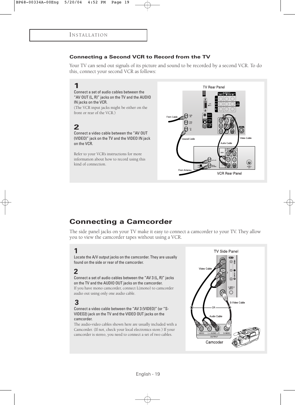 Connecting a camcorder | Samsung HC-P5256W User Manual | Page 19 / 79