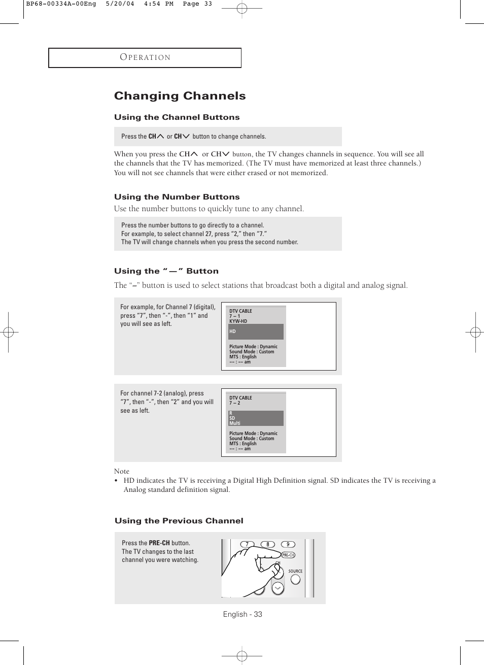 Changing channels | Samsung HC-P5256W User Manual | Page 33 / 79