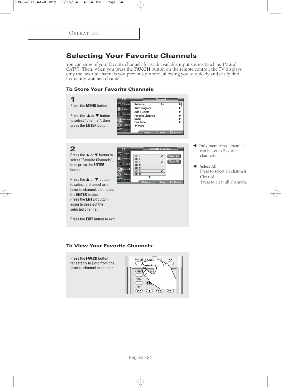 Selecting your favorite channels | Samsung HC-P5256W User Manual | Page 34 / 79