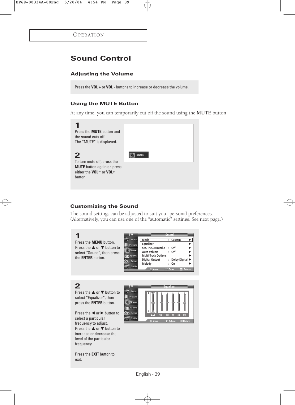 Sound control | Samsung HC-P5256W User Manual | Page 39 / 79