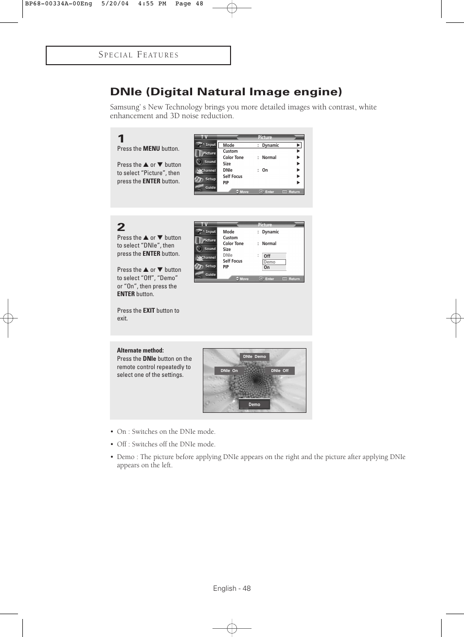 Dnie (digital natural image engine) | Samsung HC-P5256W User Manual | Page 48 / 79