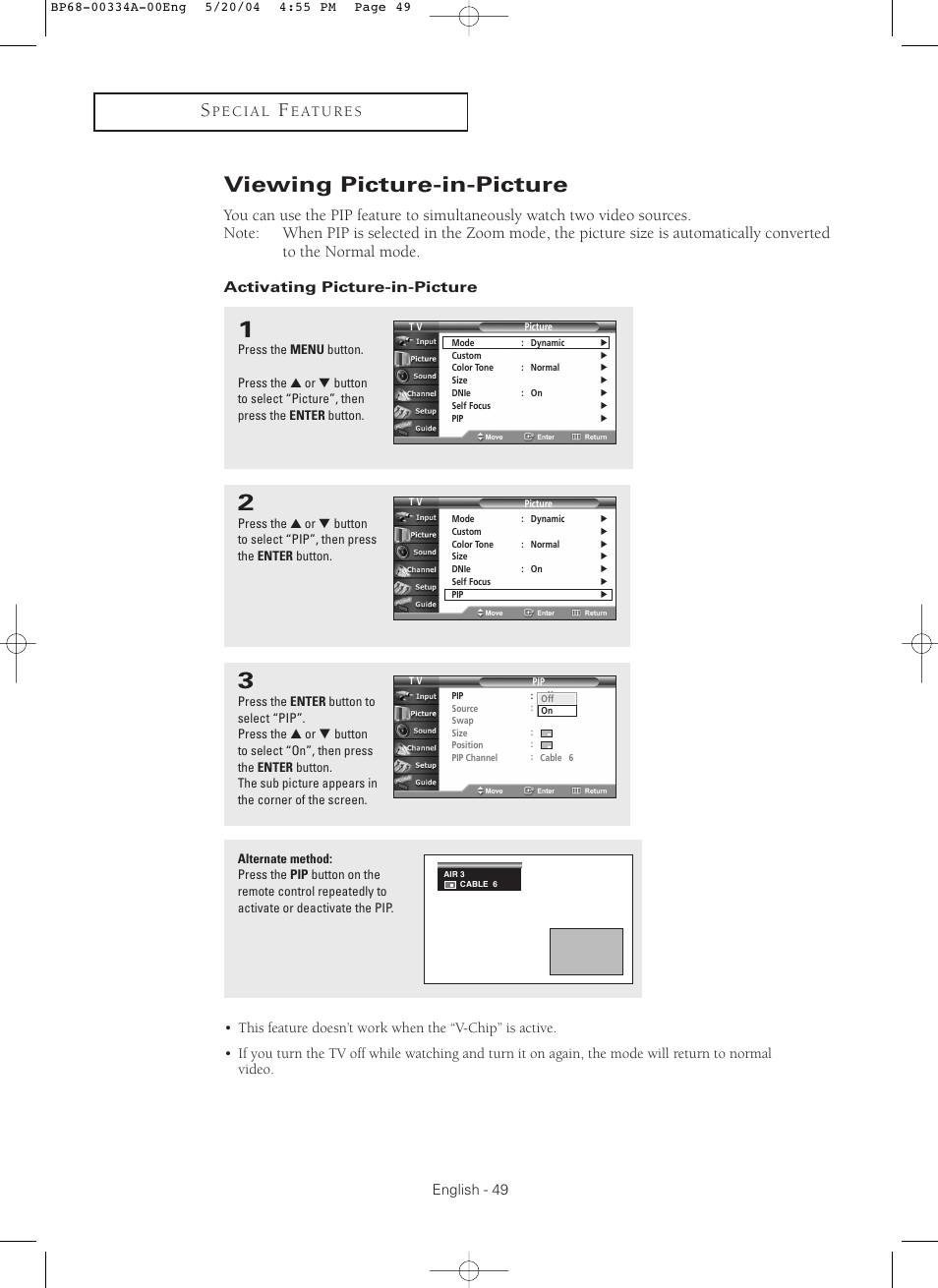 Viewing picture-in-picture | Samsung HC-P5256W User Manual | Page 49 / 79