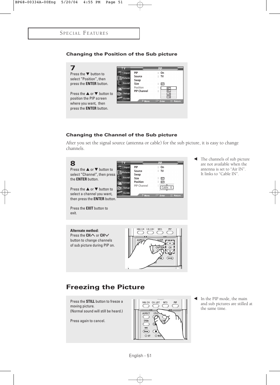 Freezing the picture | Samsung HC-P5256W User Manual | Page 51 / 79