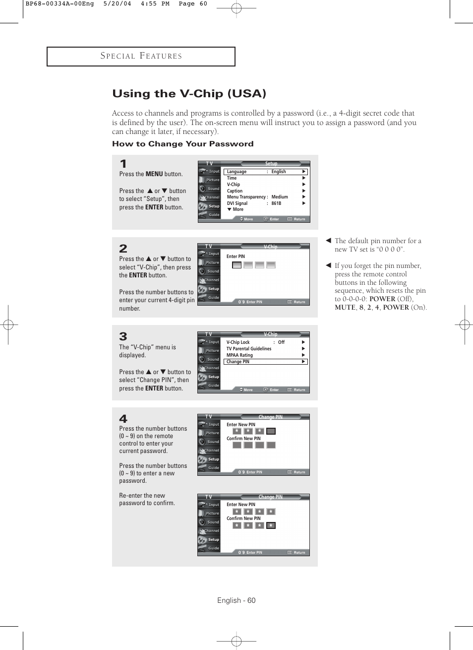 Using the v-chip (usa) | Samsung HC-P5256W User Manual | Page 60 / 79