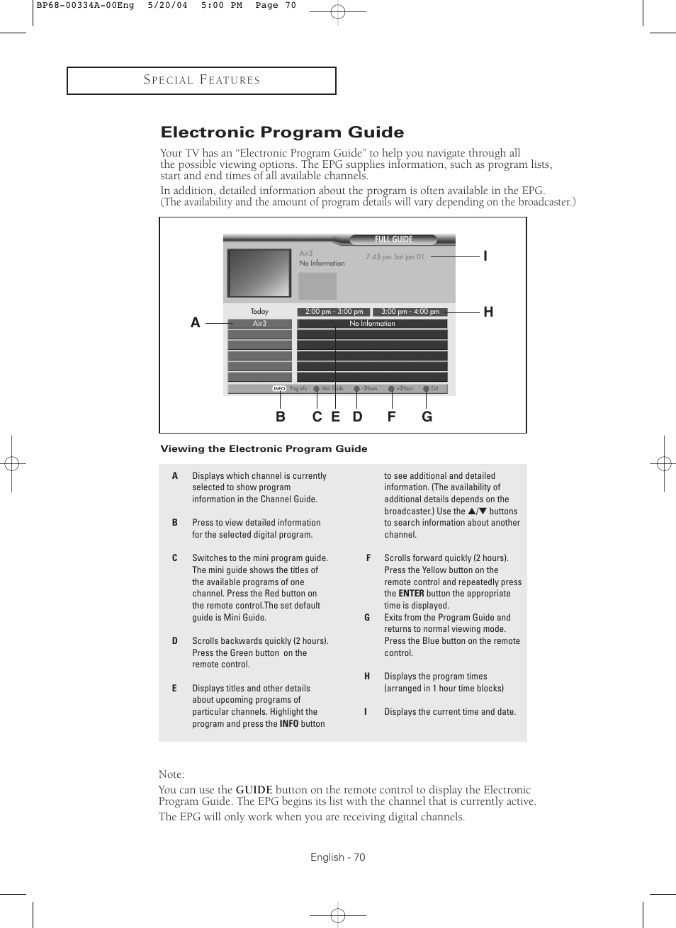 Electronic program guide, Ia h | Samsung HC-P5256W User Manual | Page 70 / 79