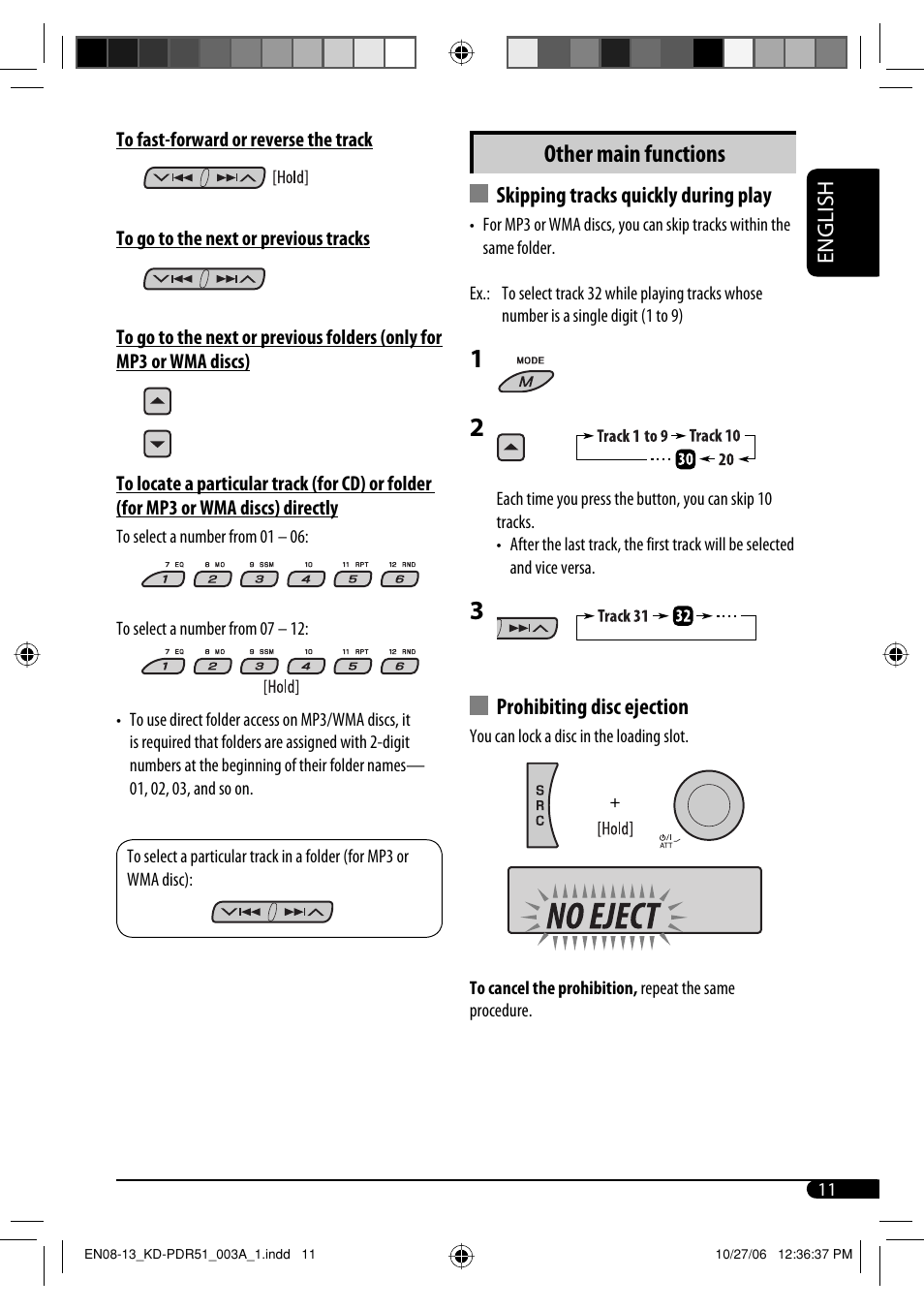 Other main functions | JVC KD-PDR51 User Manual | Page 11 / 74