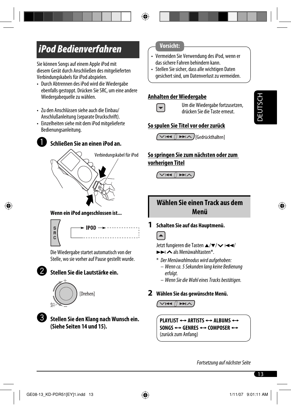 Ipod bedienverfahren, Wählen sie einen track aus dem menü | JVC KD-PDR51 User Manual | Page 37 / 74