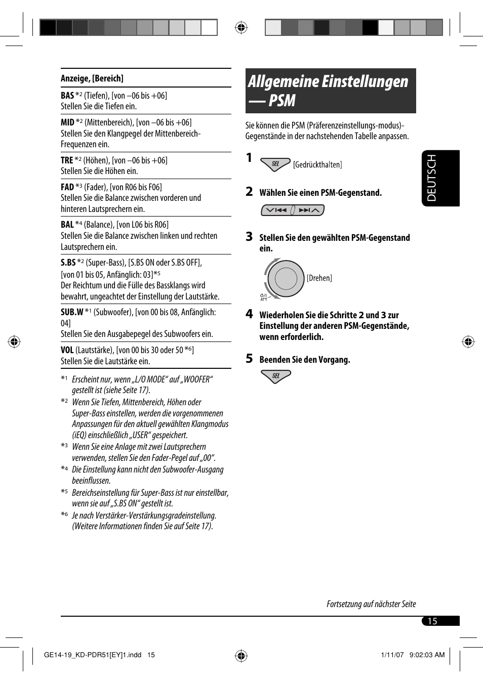 Allgemeine einstellungen — psm, Deutsch | JVC KD-PDR51 User Manual | Page 39 / 74