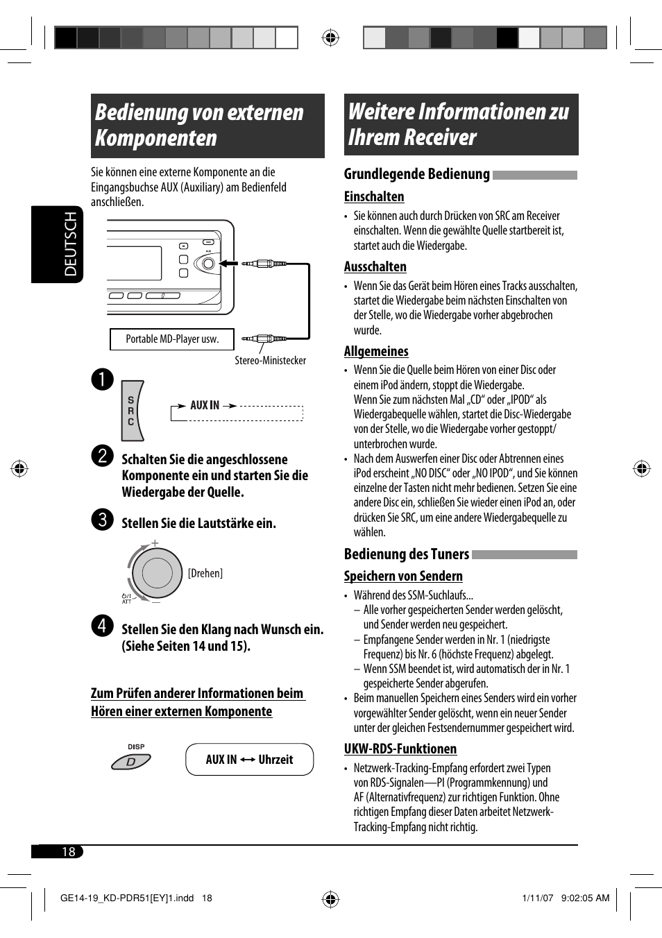 Bedienung von externen komponenten, Weitere informationen zu ihrem receiver | JVC KD-PDR51 User Manual | Page 42 / 74
