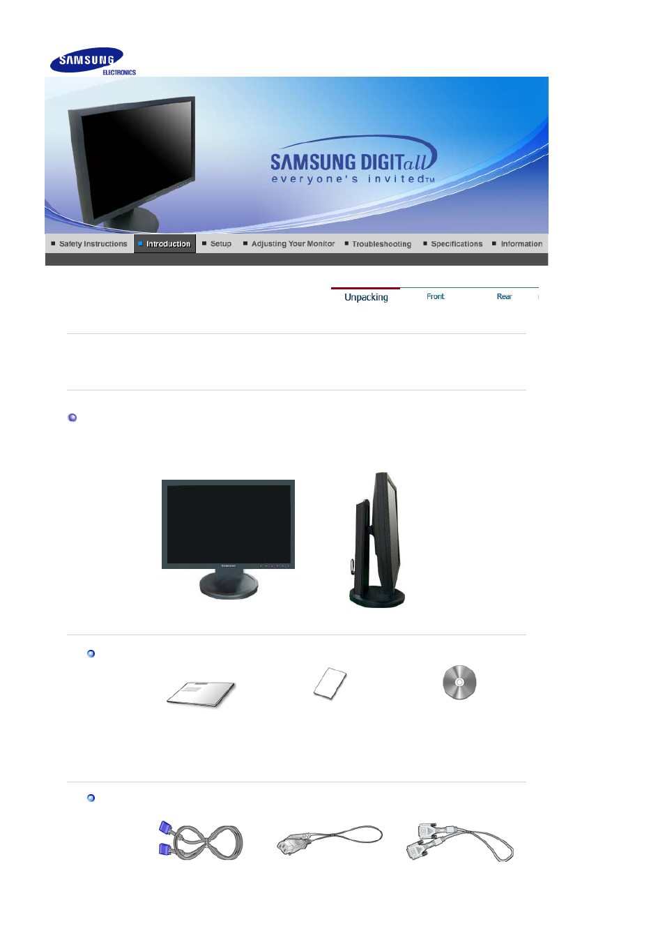 Introduction, Unpacking | Samsung 205BW User Manual | Page 10 / 60