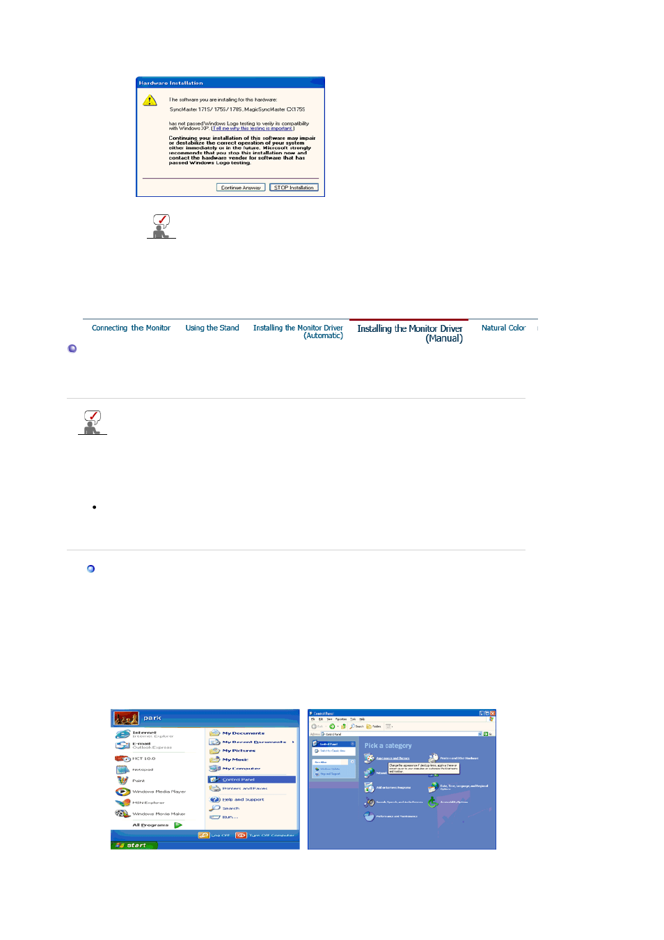 Installing the monitor dtiver(manual) | Samsung 205BW User Manual | Page 16 / 60