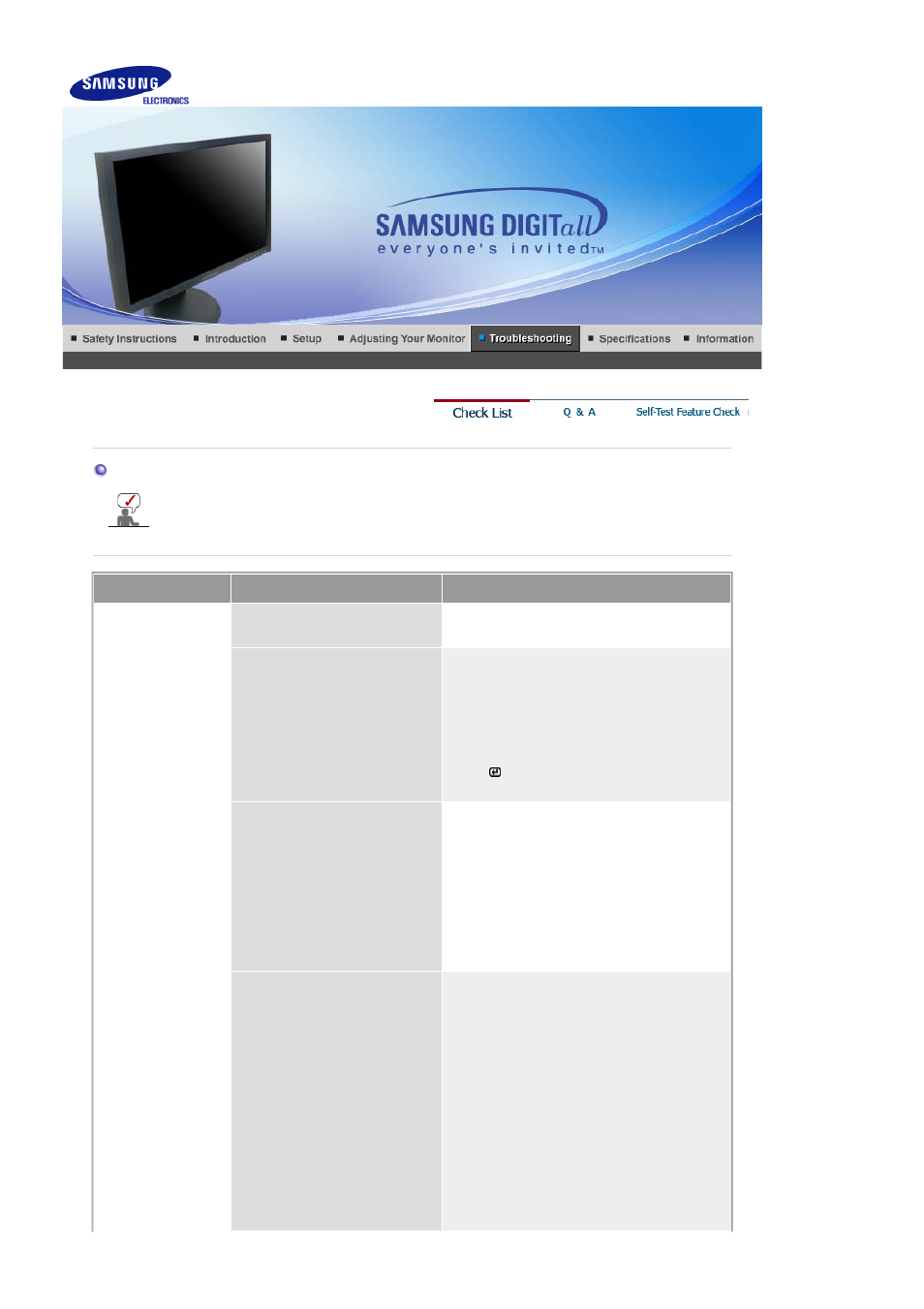 Troubleshooting, Check list | Samsung 205BW User Manual | Page 46 / 60