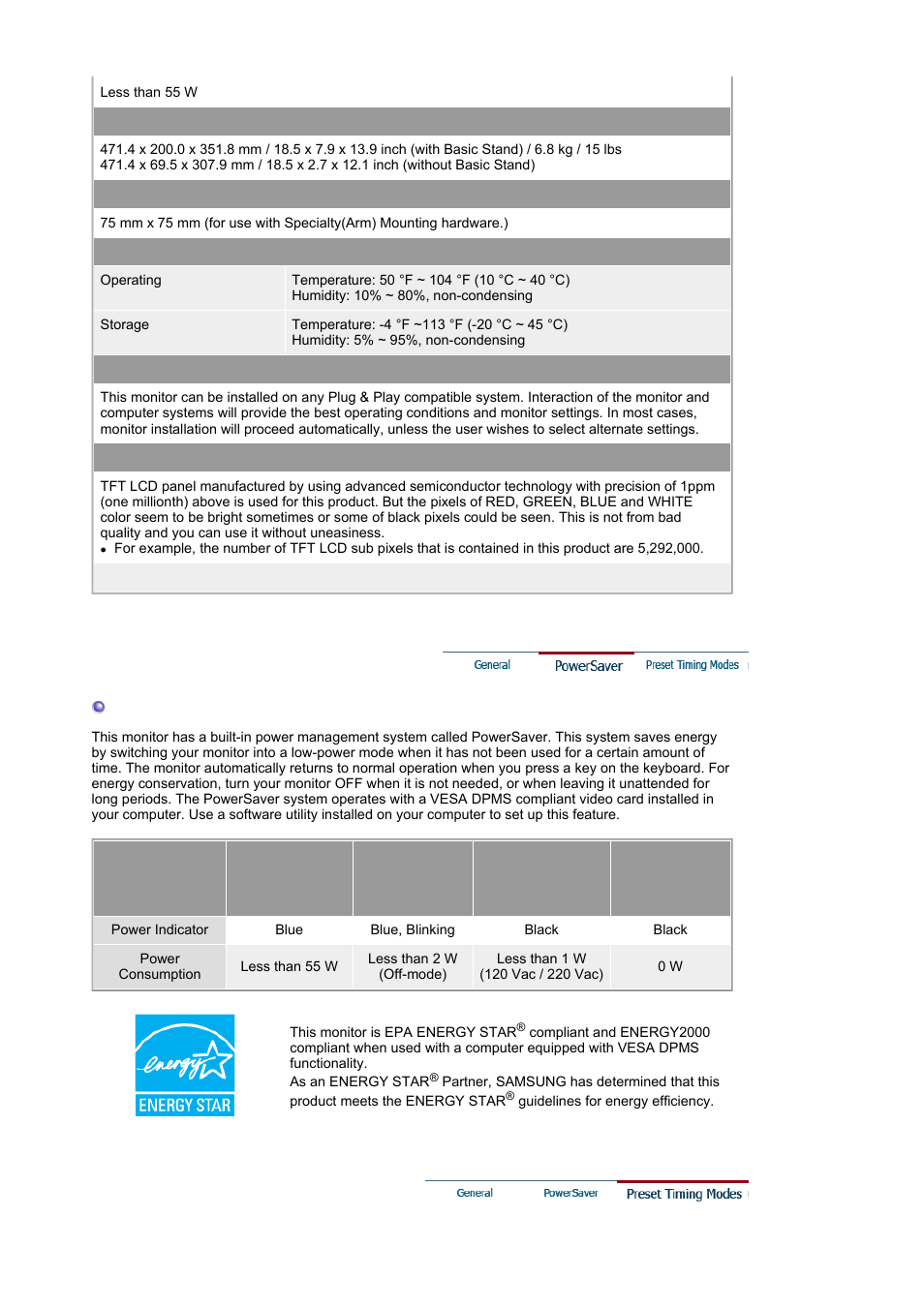 Powersaver | Samsung 205BW User Manual | Page 52 / 60