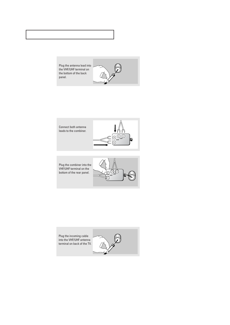 Antennas with 75-ohm round leads, Separate vhf and uhf antennas, Connecting cable tv | Cable without a cable box | Samsung DynaFlat TX R2765 User Manual | Page 12 / 68