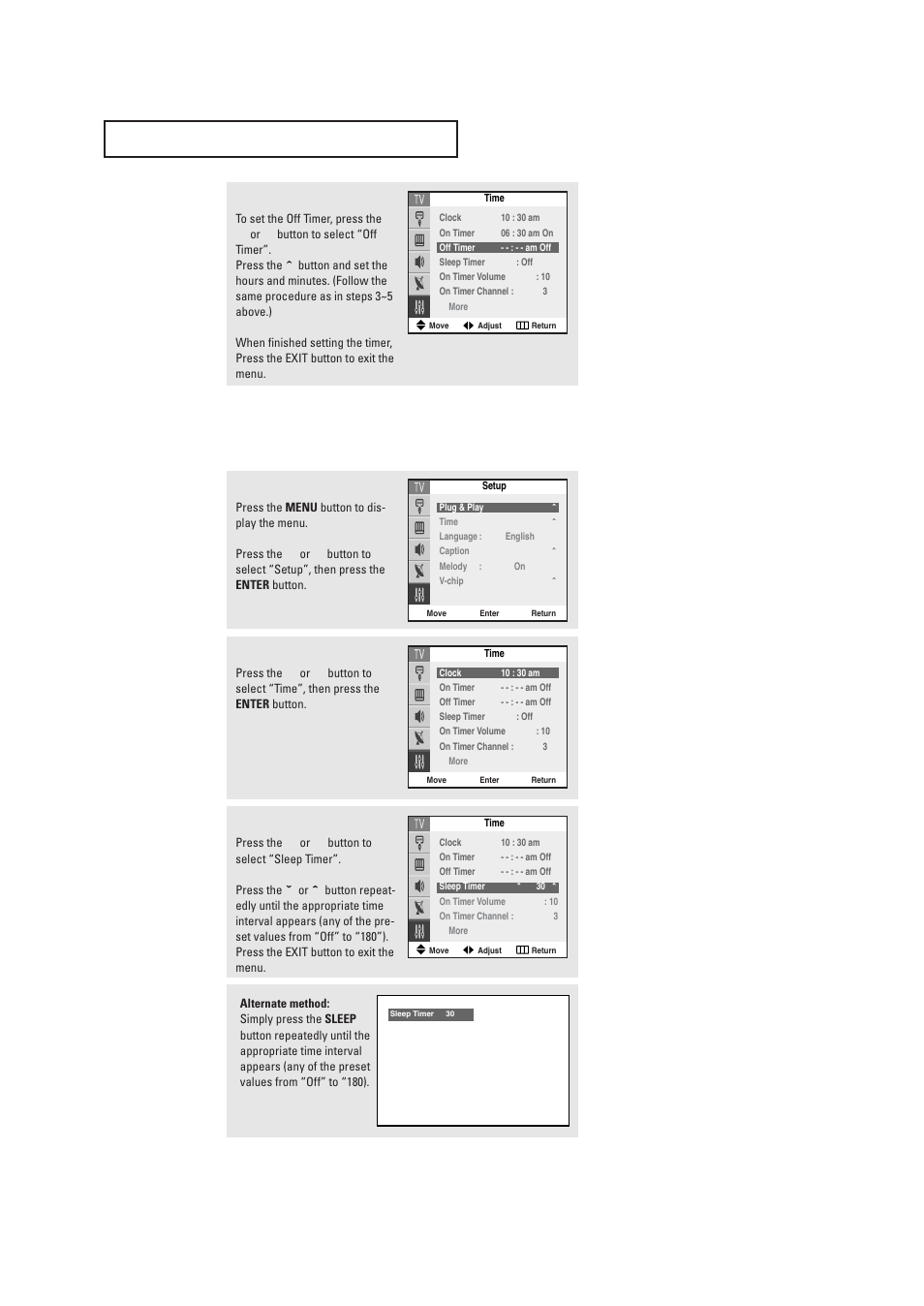 Setting the sleep timer | Samsung DynaFlat TX R2765 User Manual | Page 52 / 68