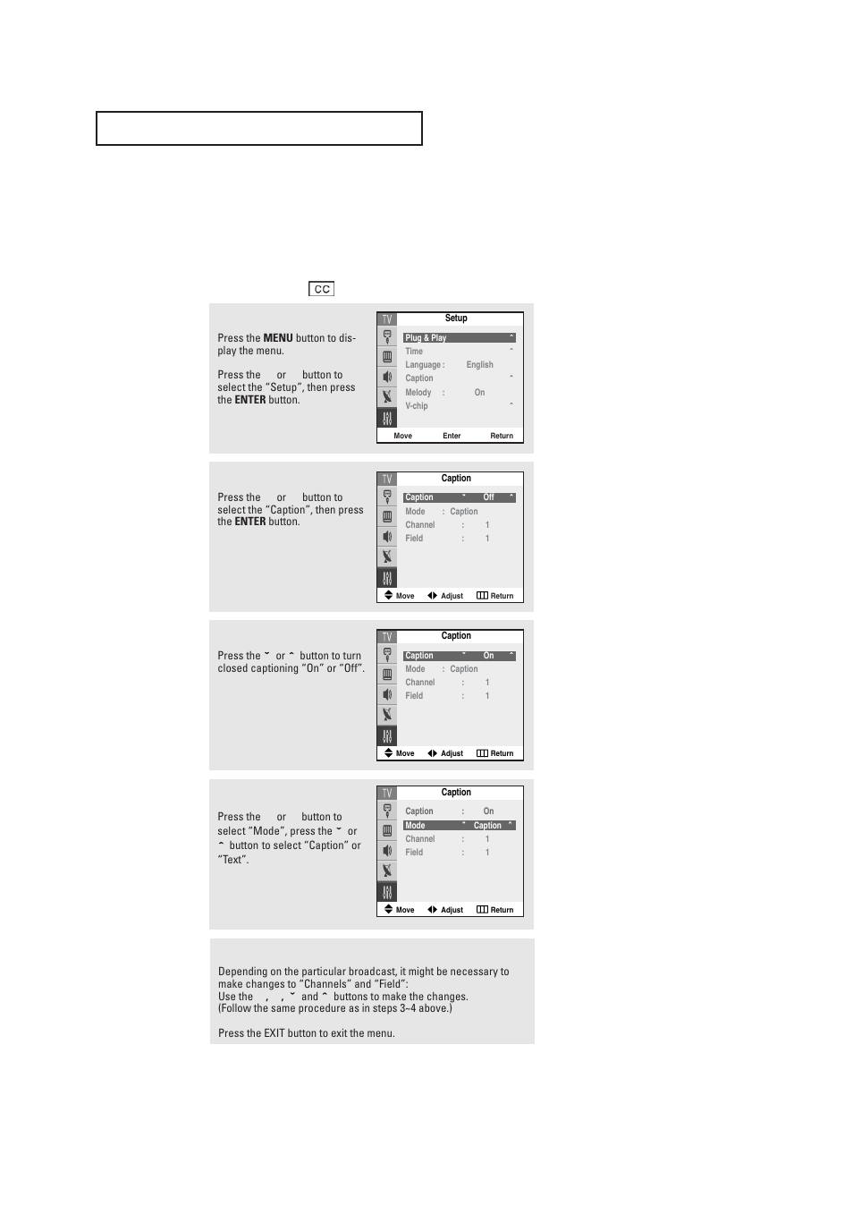 Viewing closed captions | Samsung DynaFlat TX R2765 User Manual | Page 54 / 68