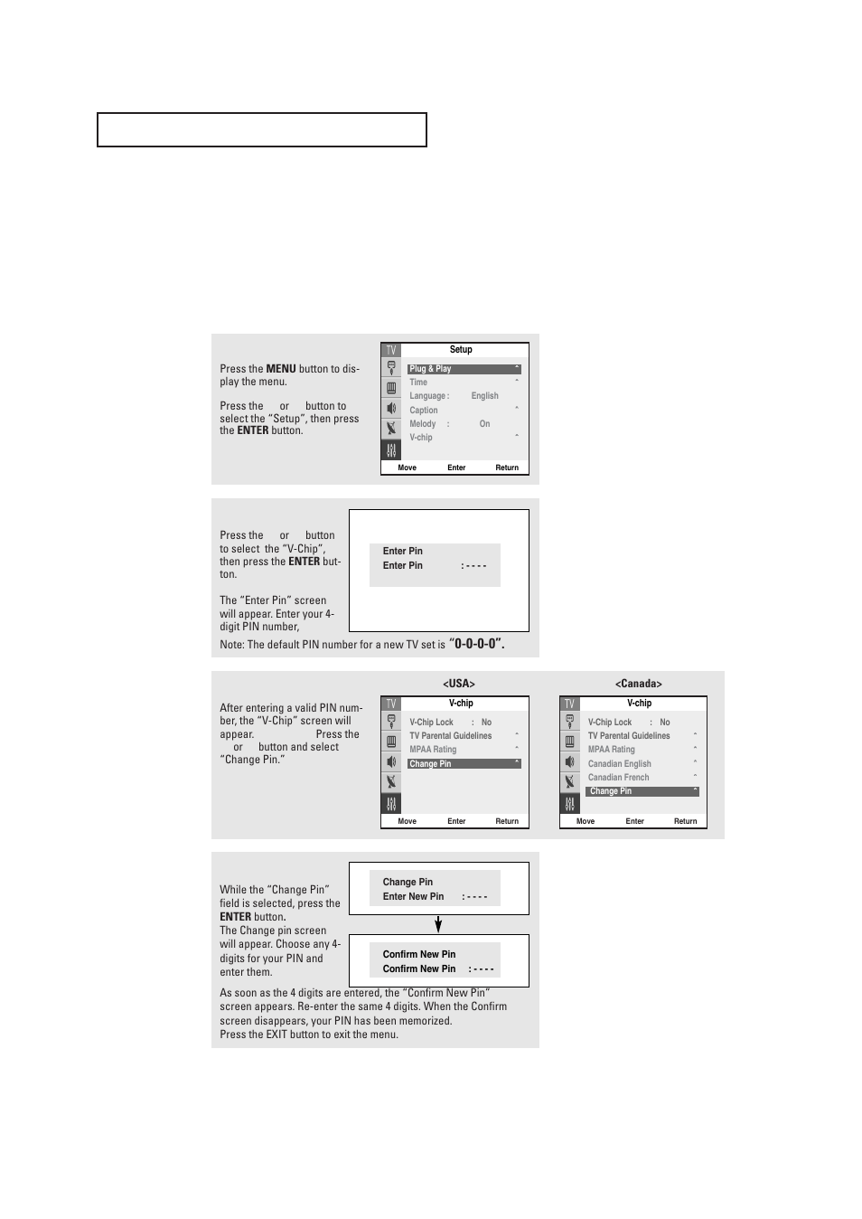 Using the v-chip, Setting up your personal id number (pin) | Samsung DynaFlat TX R2765 User Manual | Page 56 / 68