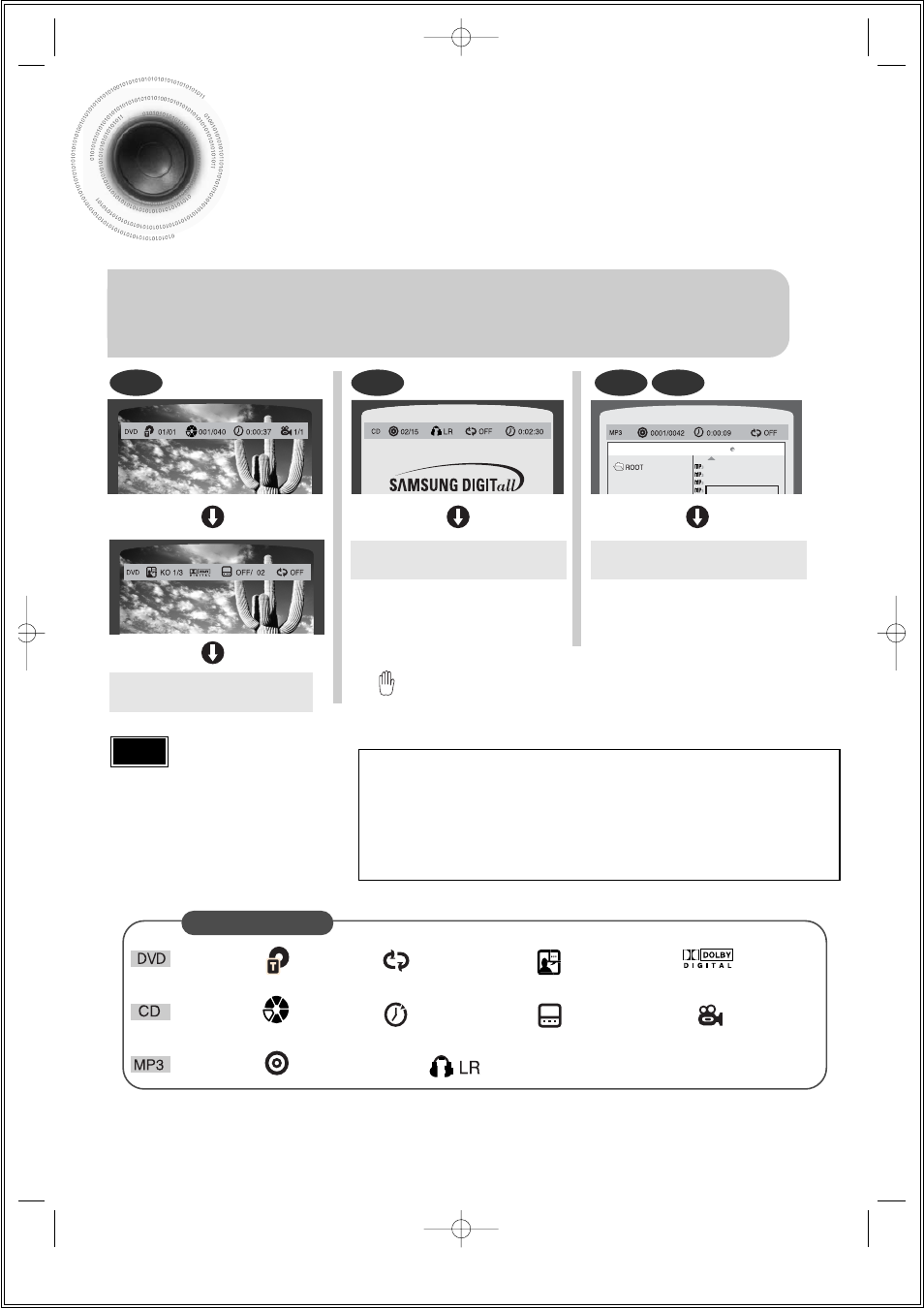 Displaying disc information, Press info button | Samsung HT-DS140 User Manual | Page 26 / 68