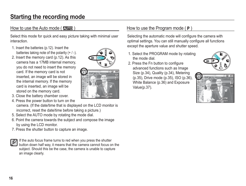 Starting the recording mode | Samsung BL1050 User Manual | Page 17 / 94