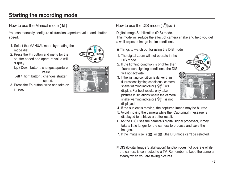 Starting the recording mode | Samsung BL1050 User Manual | Page 18 / 94