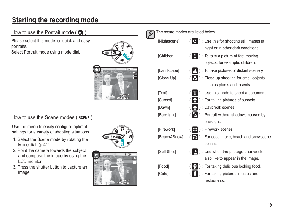 Starting the recording mode | Samsung BL1050 User Manual | Page 20 / 94