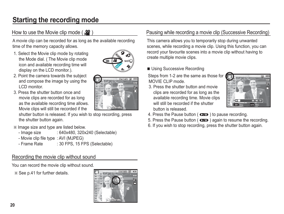 Starting the recording mode | Samsung BL1050 User Manual | Page 21 / 94