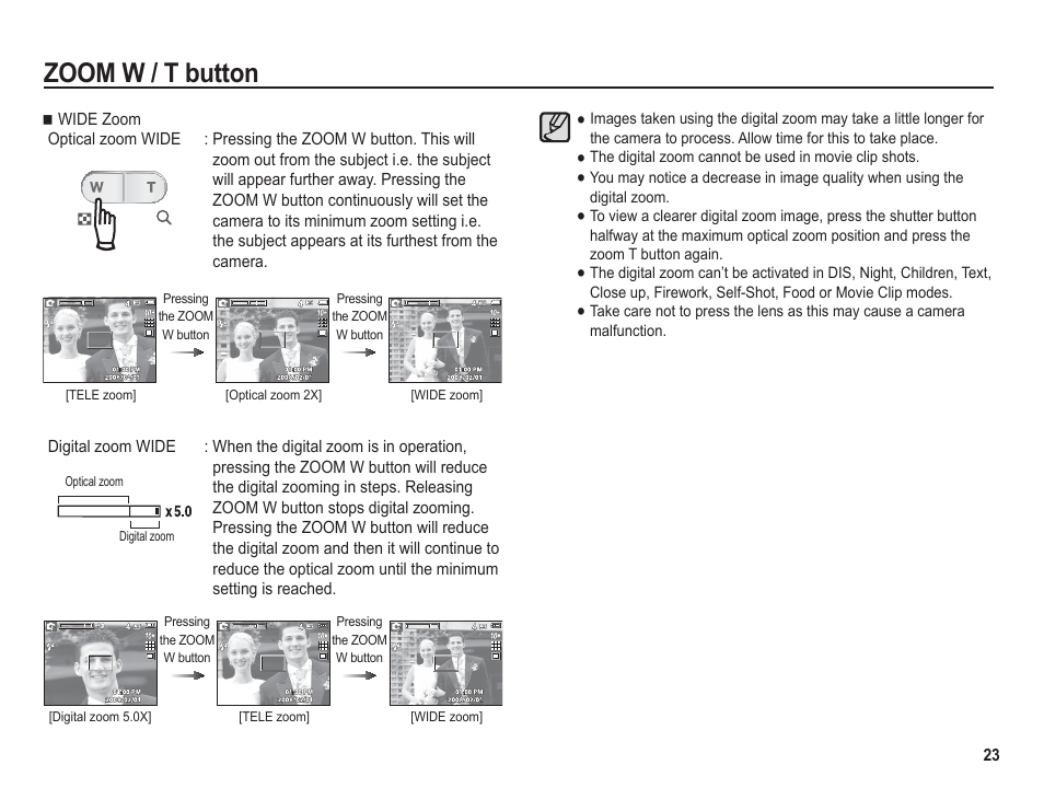 Zoom w / t button | Samsung BL1050 User Manual | Page 24 / 94