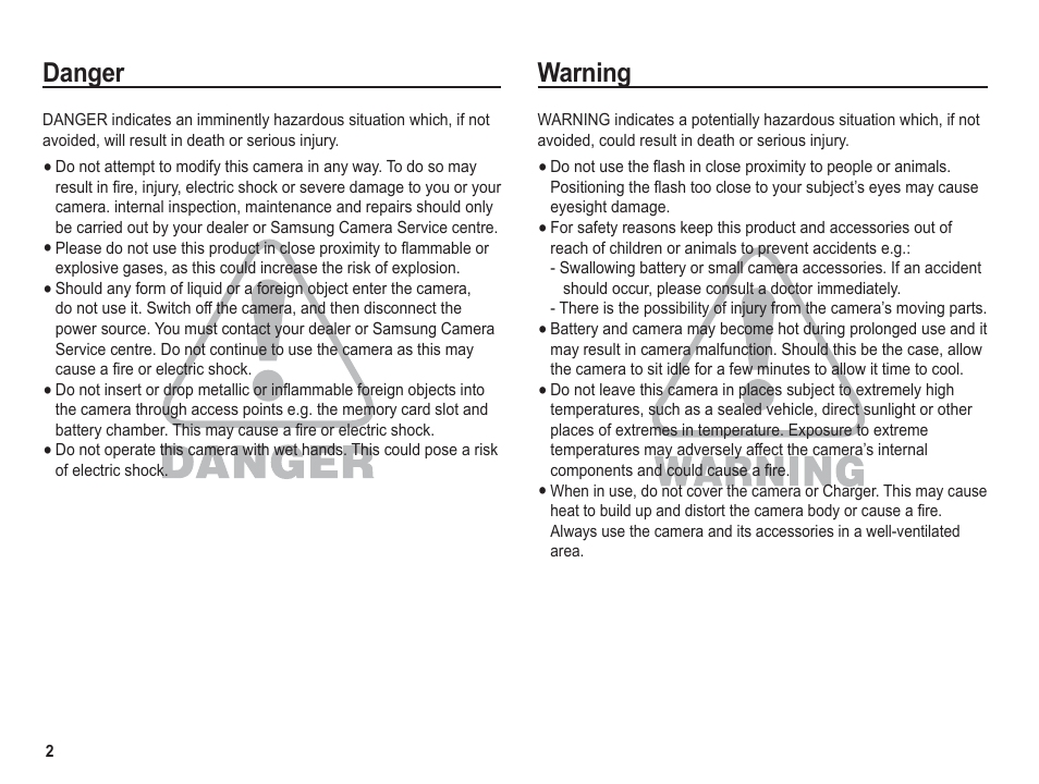 Danger warning | Samsung BL1050 User Manual | Page 3 / 94