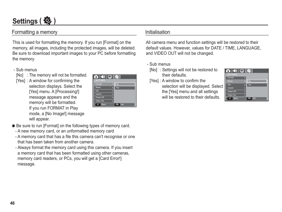 Settings ( ” ), Initialisation | Samsung BL1050 User Manual | Page 47 / 94