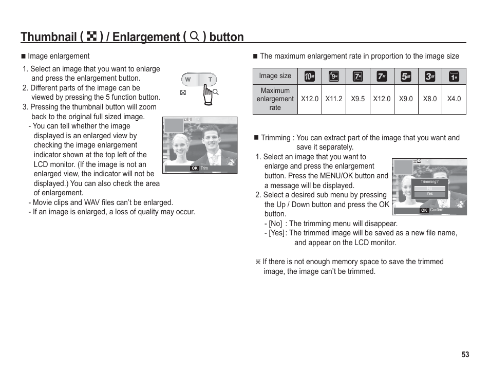 Thumbnail, Enlargement, Button | Samsung BL1050 User Manual | Page 54 / 94