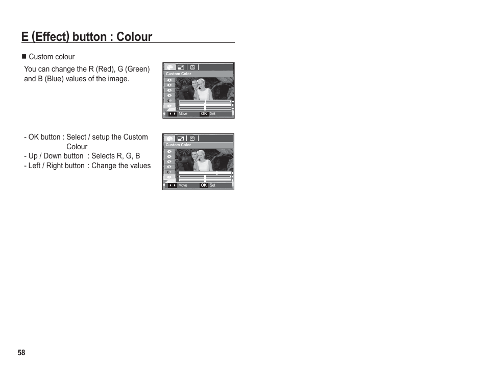 E (effect) button : colour | Samsung BL1050 User Manual | Page 59 / 94