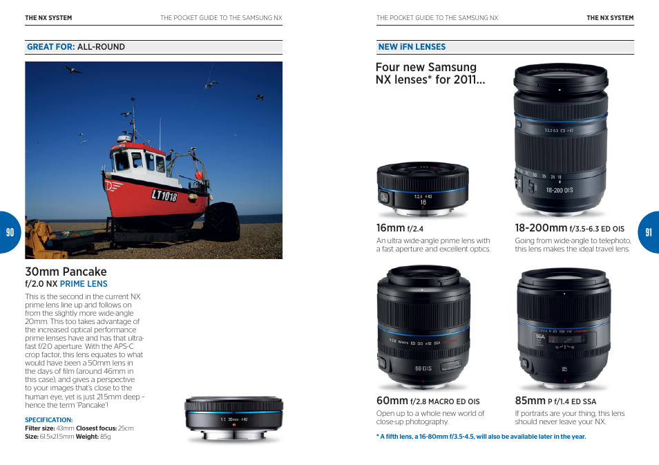 30mm pancake, Four new samsung nx lenses* for 2011, 16mm | 60mm, 200mm, 85mm | Samsung Digital Camera User Manual | Page 46 / 46