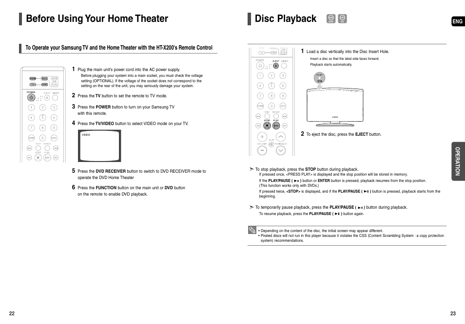 Before using your home theater, Disc playback | Samsung AH68-01963S User Manual | Page 12 / 31