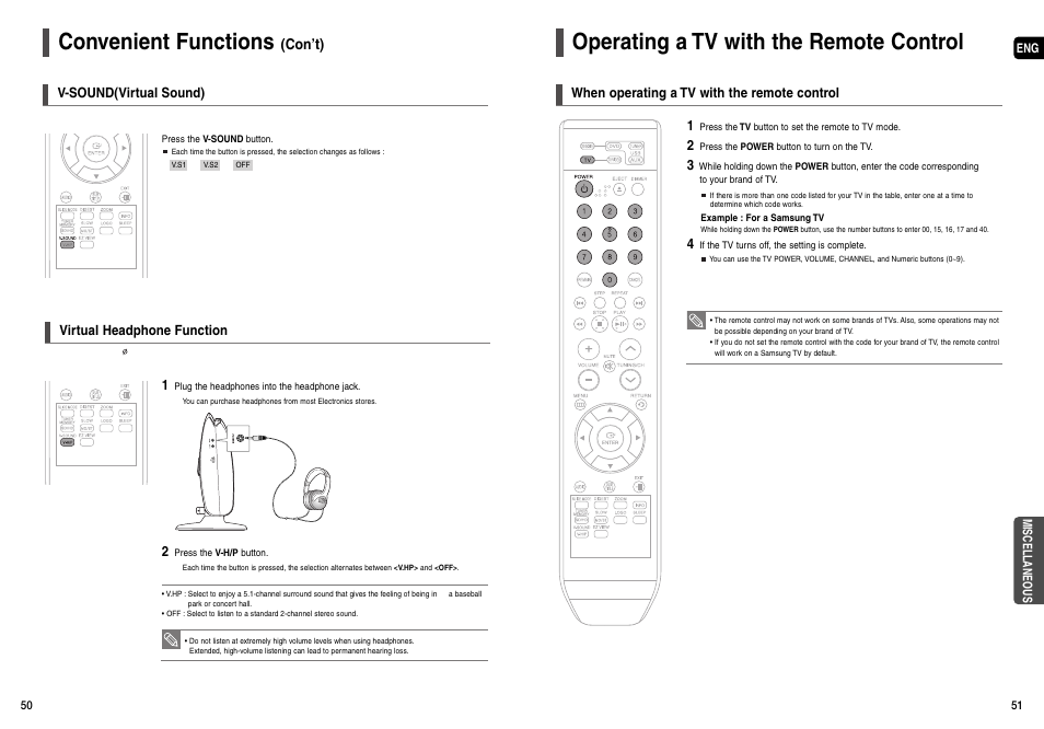 Operating a tv with the remote control, Convenient functions, Con’t) | Samsung AH68-01963S User Manual | Page 26 / 31