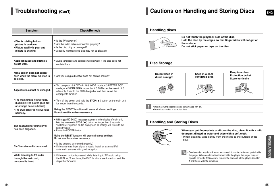 Cautions on handling and storing discs, Troubleshooting | Samsung AH68-01963S User Manual | Page 28 / 31