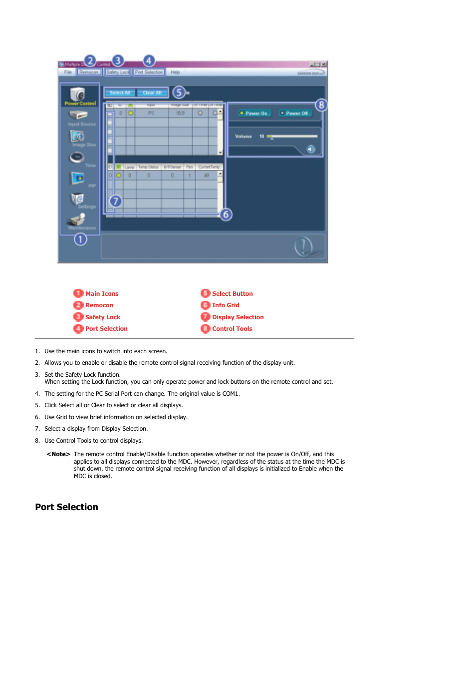 Port selection | Samsung 460DXN User Manual | Page 122 / 176