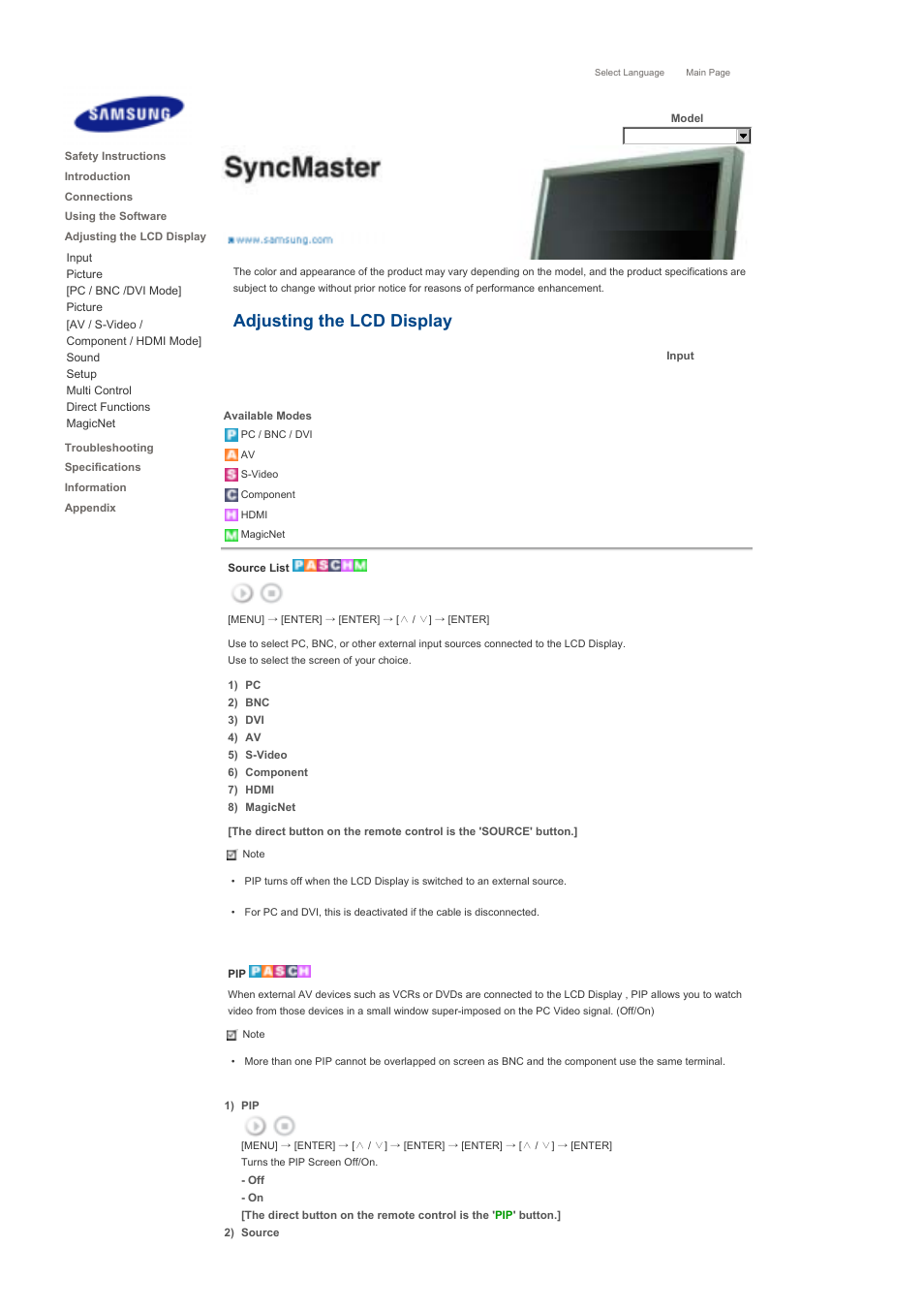 Adjusting the lcd display, Input | Samsung 460DXN User Manual | Page 140 / 176