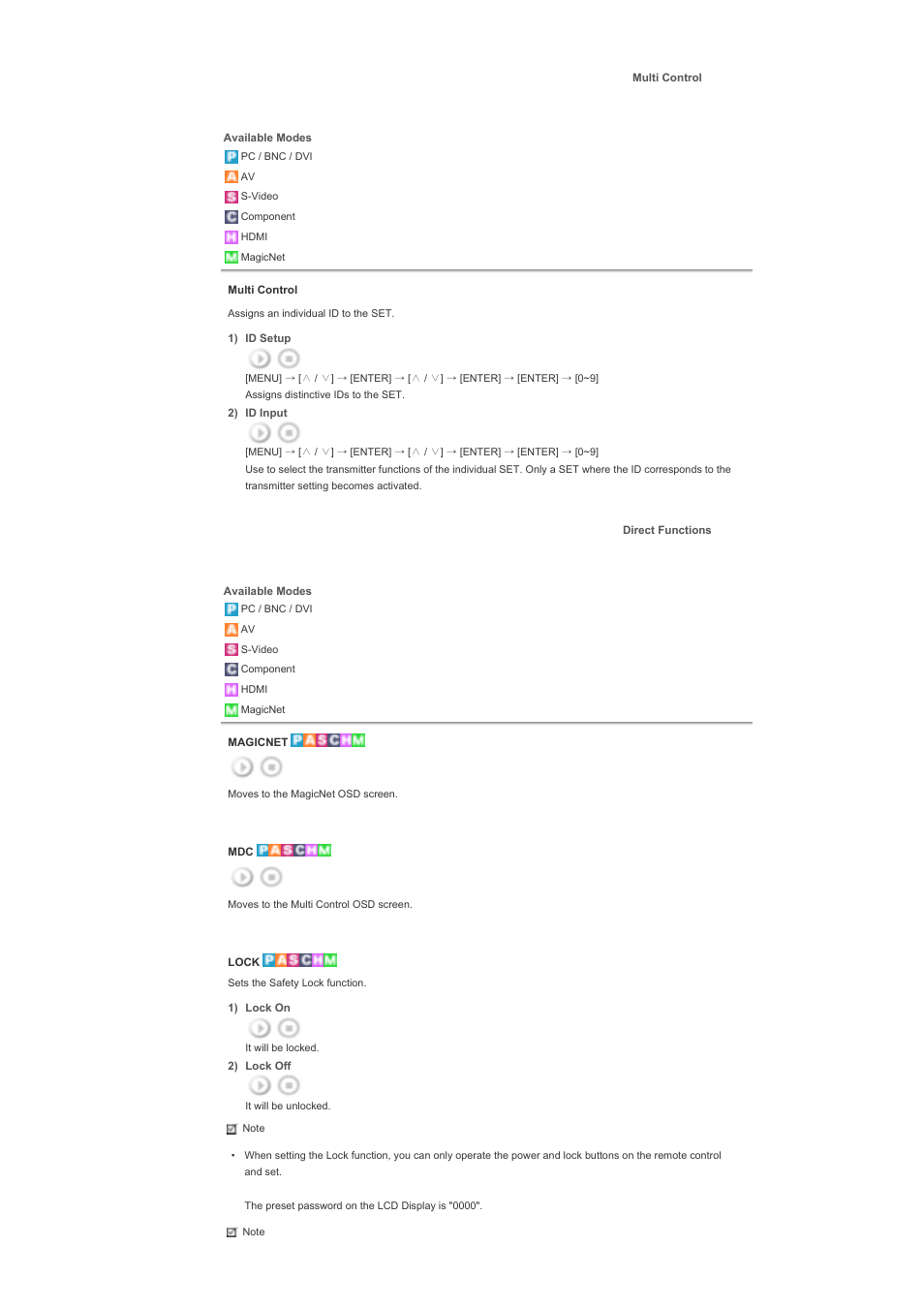 Multi control, Direct functions | Samsung 460DXN User Manual | Page 152 / 176