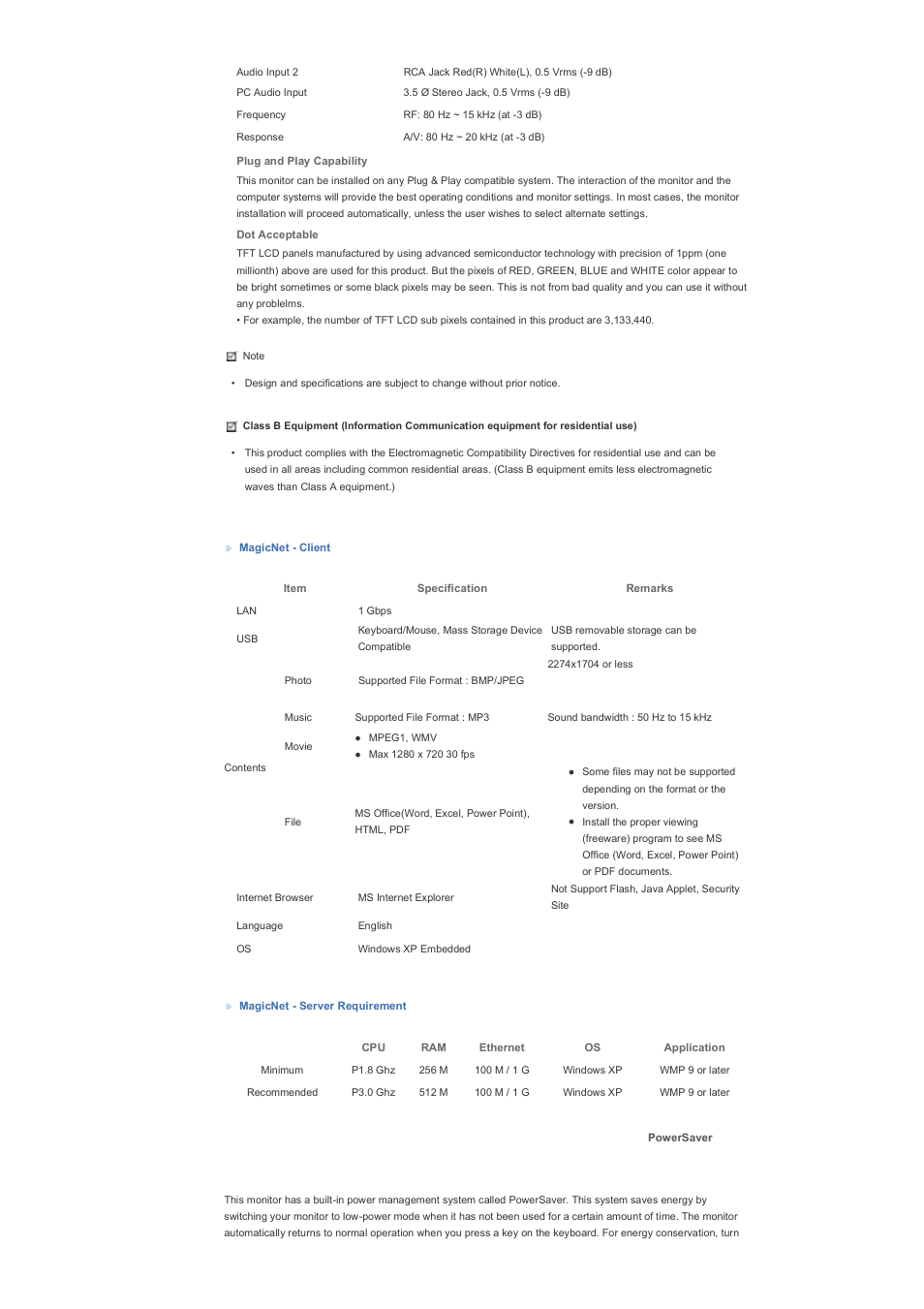 Powersaver | Samsung 460DXN User Manual | Page 162 / 176