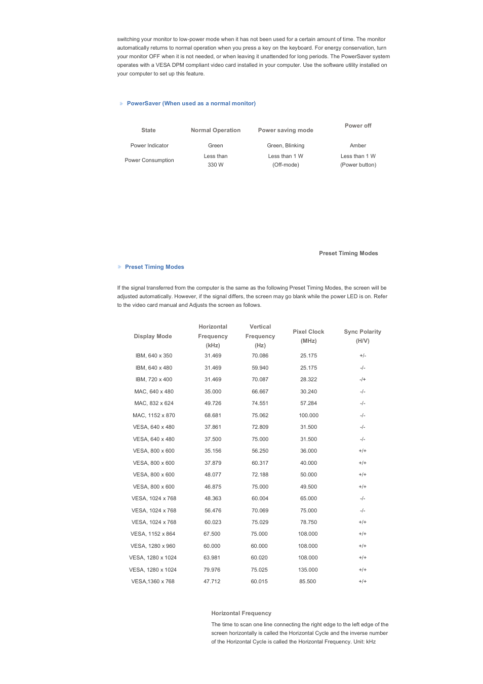 Powersaver, Preset timing modes | Samsung 460DXN User Manual | Page 167 / 176